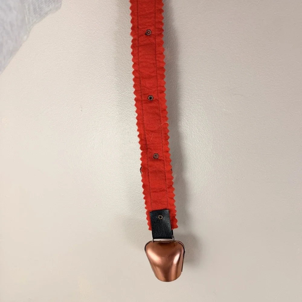 Vintage Brass Swiss Cow Bells Hand Painted on Embroidered Strap